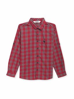 Cantabil - Boys Red Checkered Spread Collar Casual Shirt