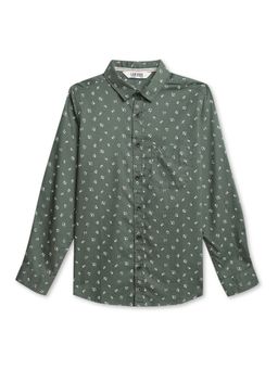 Cantabil - Boys Green Floral Print Spread Collar Casual Shirt
