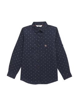 Cantabil - Boys Navy Blue Printed Spread Collar Casual Shirt