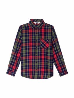 Cantabil - Boys Red Checkered Spread Collar Casual Shirt