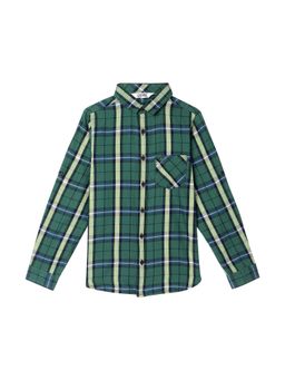 Cantabil - Boys Green Checkered Spread Collar Casual Shirt
