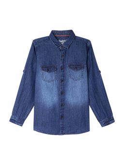 Cantabil - Boys Blue Solid Spread Collar Casual Shirt
