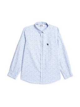 Cantabil - Boys Light Blue Printed Spread Collar Casual Shirt