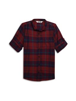 Cantabil - Boys Red Checkered Spread Collar Casual Shirt