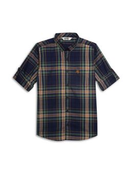 Cantabil - Boys Green Checkered Spread Collar Casual Shirt