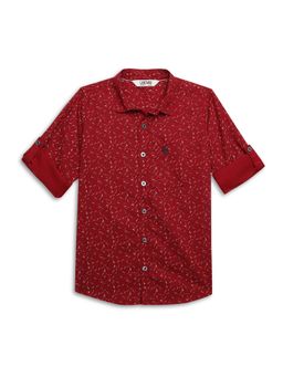 Cantabil - Boys Red Printed Spread Collar Casual Shirt