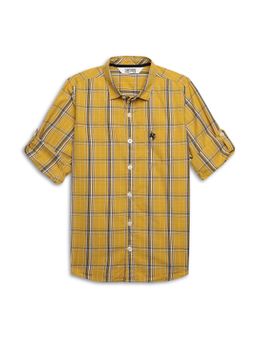 Cantabil - Boys Mustard Checkered Spread Collar Casual Shirt