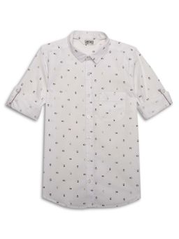 Cantabil - Boys White Printed Spread Collar Casual Shirt