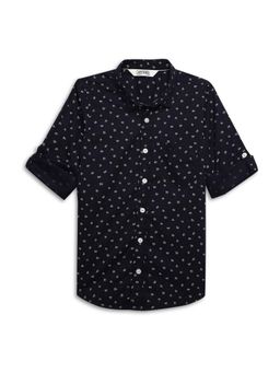 Cantabil - Boys Navy Blue Printed Spread Collar Casual Shirt