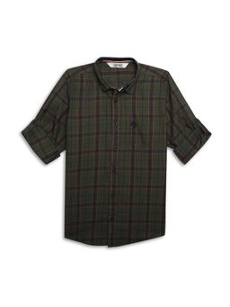 Cantabil - Boys Green Checkered Spread Collar Casual Shirt