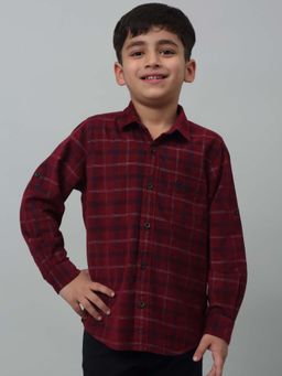 Cantabil - Boys Red Checkered Spread Collar Casual Shirt