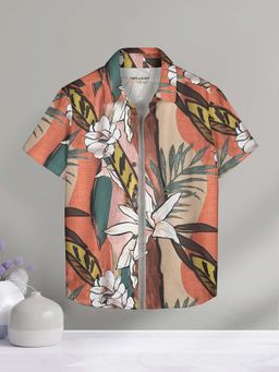 HELLCAT - Orange Trendy Regular Fit Printed Causal Half Sleeve Shirt for Boys