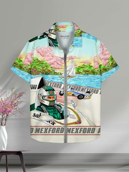 HELLCAT - Sky Blue Trendy Regular Fit Printed Causal Half Sleeve Shirt for Boys