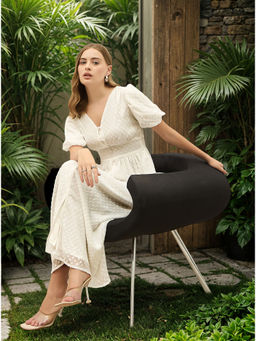 Styli - Women Self Design White A-Line Maxi Dress