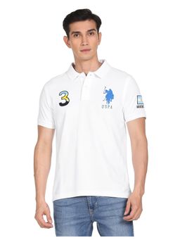 U.S. POLO ASSN. - Men White Pure Cotton Embroidered Polo T-Shirt
