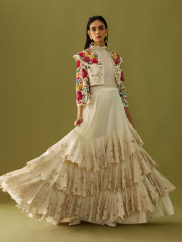 CHANDRIMA - Ivory Cutwork Ruffled Skirt