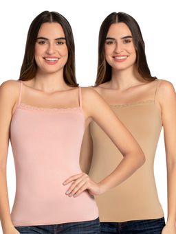 Amante - Solid High Coverage Straight Neck Sleeveless Camisole - Multi-Color (Set of 2)
