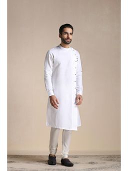 Manyavar - Mens White Cotton Solid Kurta