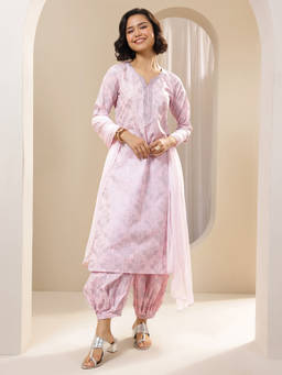 Libas - Pink Floral Printed Straight Kurta with Salwar & Dupatta (Set of 3)