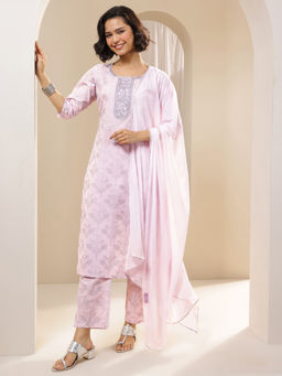 Libas - Pink Floral Printed Straight Kurta with Pant & Dupatta (Set of 3)
