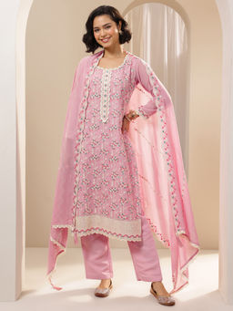 Libas - Pink Floral Embroidered Panelled Kurta with Pant Dupatta (Set of 3)