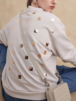 RAREISM - Cream Embellished Boxy Fit Sweatshirt