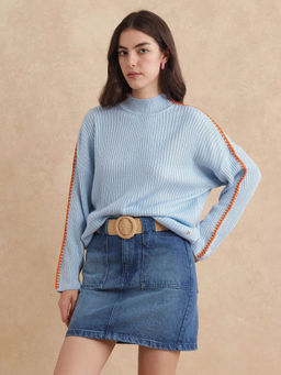 RAREISM - Blue Solid Relaxed Fit Sweater