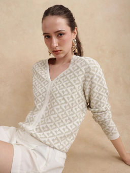 RAREISM - Off White Self Design Regular Fit Sweater