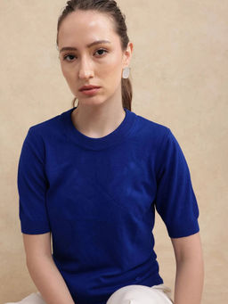 RAREISM - Blue Solid Regular Fit Sweater