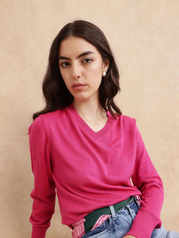 RAREISM - Pink Solid Regular Fit Sweater