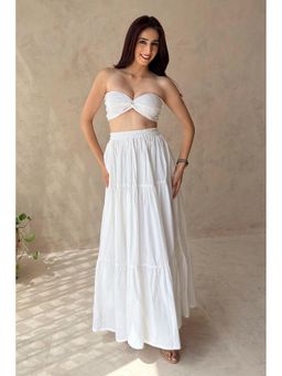 PR Label - Women's White Cotton Padded Bandeau Tube Top and Skirt
