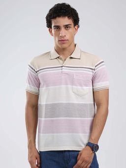 Monte Carlo - Men Beige Collar Neck Polo T-Shirt