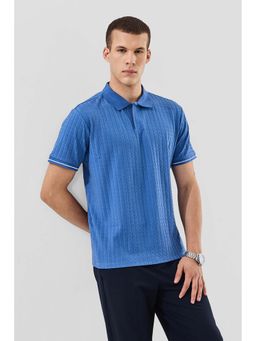 Snitch - Blue Textured Half Sleeves Regular Casual Polo T-Shirt for Men