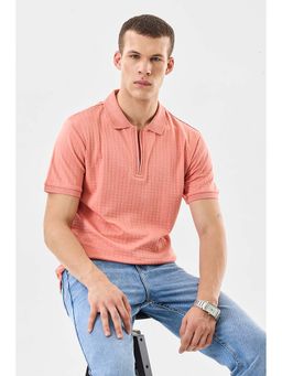 Snitch - Coral Ribbed Half Sleeves Regular Casual Polo T-Shirt for Men