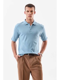 Snitch - Light Blue Solid Half Sleeves Regular Casual Polo T-Shirt for Men