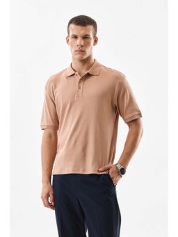 Snitch - Beige Solid Half Sleeves Regular Casual Polo T-Shirt for Men