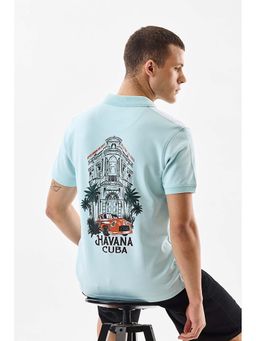 Snitch - Pastel Blue Graphic Half Sleeves Regular Casual Polo T-Shirt for Men