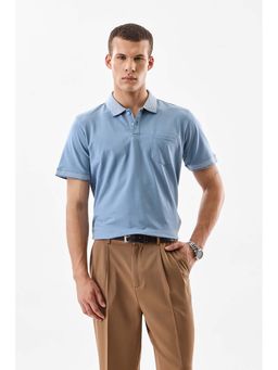 Snitch - Light Blue Textured Half Sleeves Regular Casual Polo T-Shirt for Men