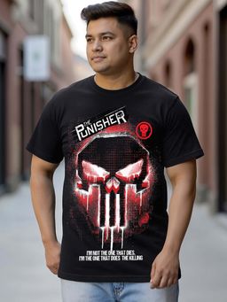Bewakoof - Marvel Punisher Mens Jet Black Graphic Printed Plus Size T-Shirt