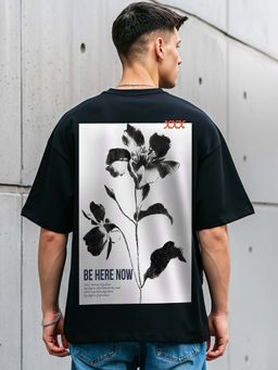 Bewakoof - Mens Jet Black Be Here Graphic Printed Oversized T-shirt