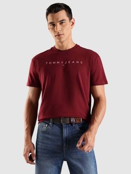 Tommy Hilfiger - Embroidered Logo Regular Fit Cotton T-Shirt - Maroon