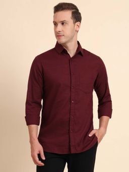 JadeBlue - Maroon Solid Casual Shirt