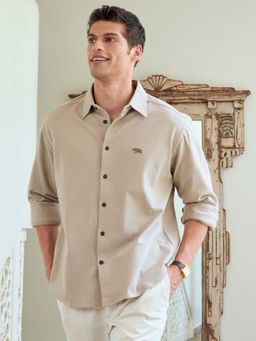 Andamen - Men Special Yarn Cotton Lycra Relaxed Fit Shirt-Beige