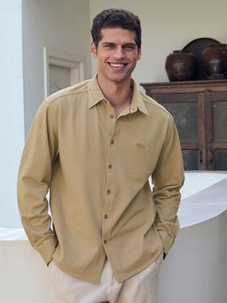 Andamen - Men Special Yarn Cotton Lycra Relaxed Fit Shirt-Khaki