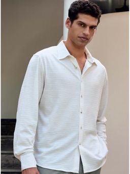 Andamen - Men Textured Cotton Modal Relaxed Fit Shirt-White