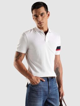 Tommy Hilfiger - Striped Regular Fit Cotton Polo T-Shirt - White