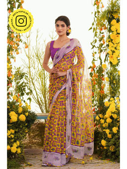 Baise Gaba - Hayaat Floral Yellow Saree with Unstitched Blouse
