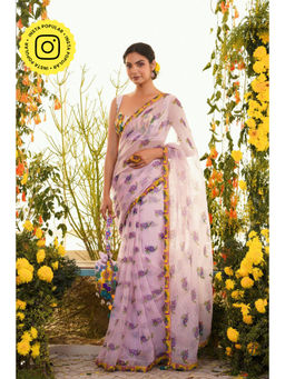 Baise Gaba - Samaa Floral Lavender Saree with Unstitched Blouse