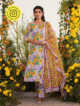 Baise Gaba - Farda Kurta Floral Lavender (Set of 2)