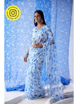 Baise Gaba - White Sheesh Organza Saree with Unstitched